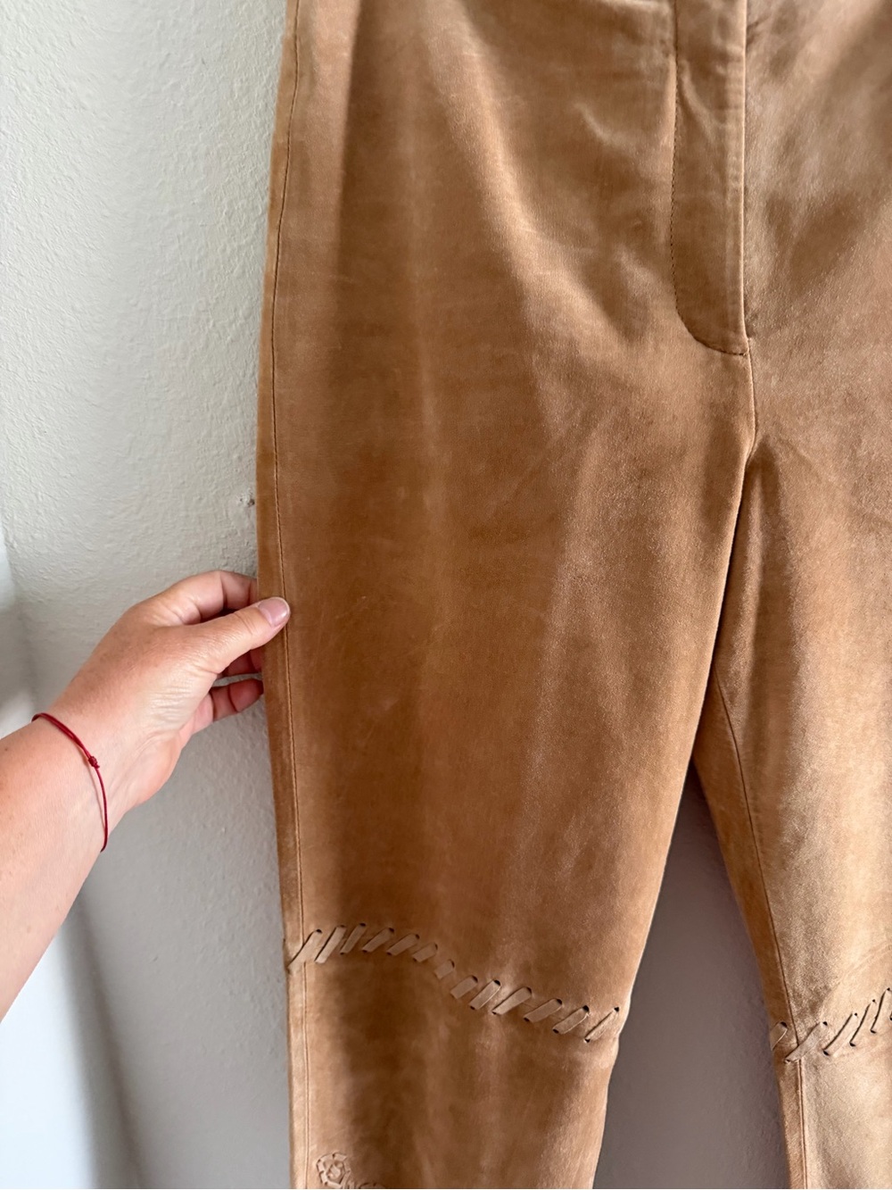 Women's Tan Suede Embroidered Jeans - Picture 3 of 13